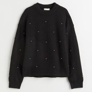 H&M Beaded Pearl Wool Blend Sweater S